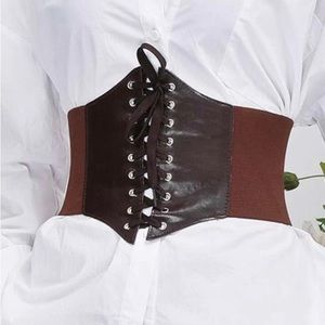 Stretchy Wide Fashion Belt-Brown